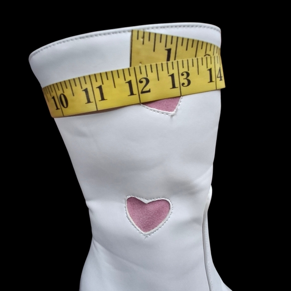 Platform High Heel Boots White Pink Hearts Side-Zip Calf Lenght Women Size 8.5 - Picture 15 of 16